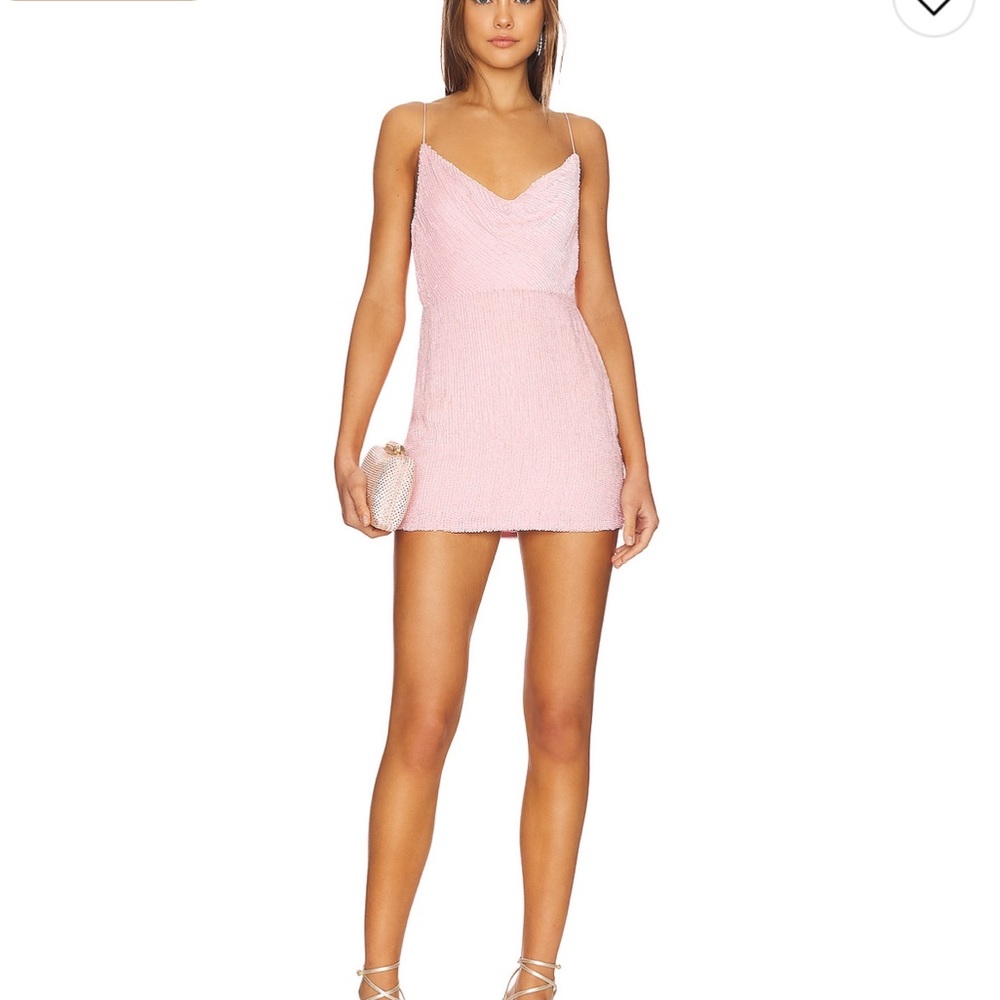 Retrofete baby pink mini sequin dress.